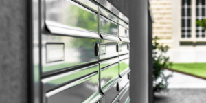 A closeup of mail boxes.